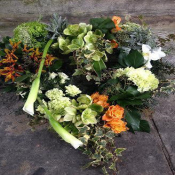 SARA - Funeral Heart of Flowers Lime & Orange.