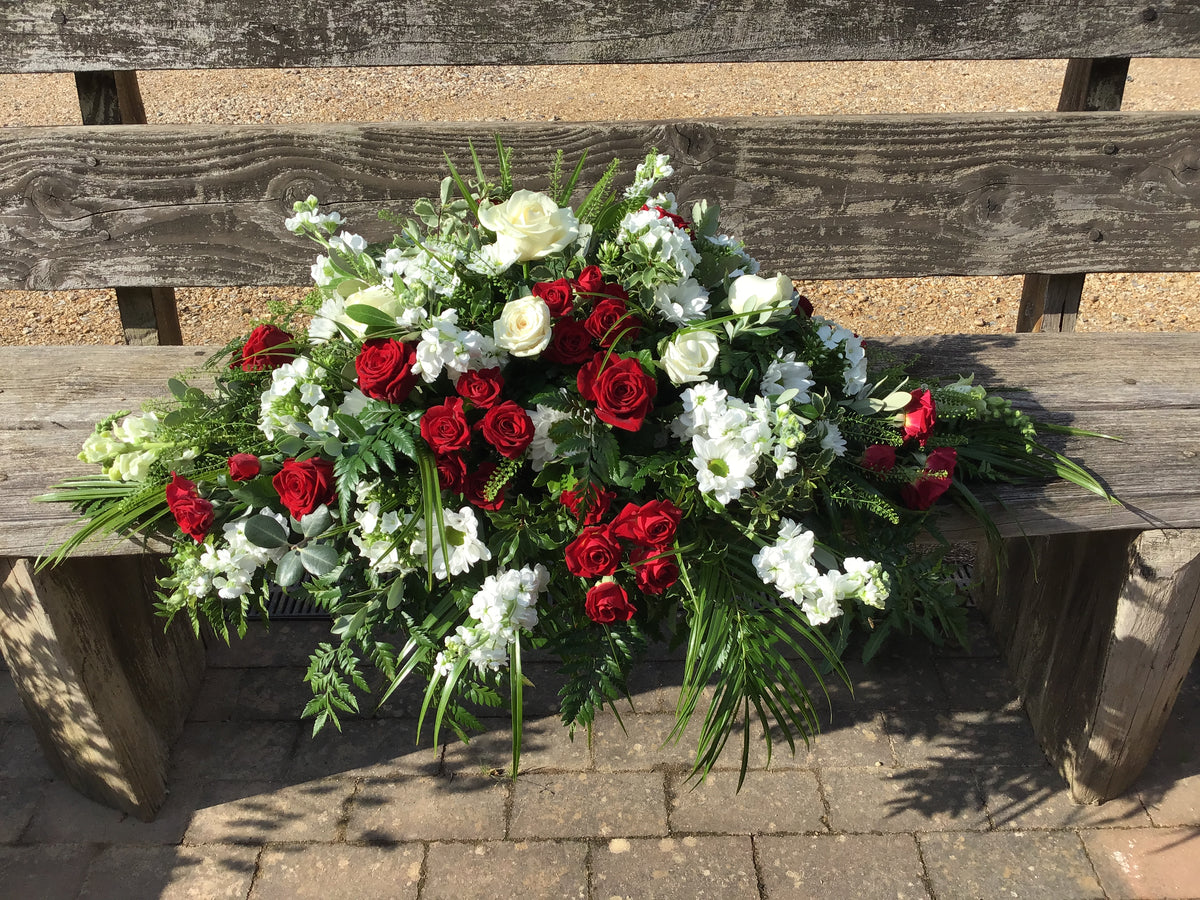 MATILDA - White and Red Rose Funeral Spray