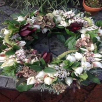 SOMBORNE - Funeral Flowers Cream , Lime Green Wreath.